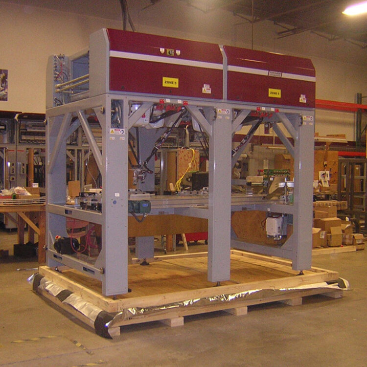 Specialized machinery assembly line secured on heavy-duty four-way accessible shock mount base