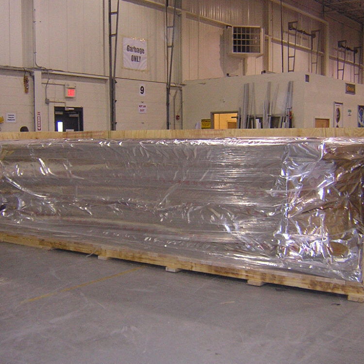 Machinery entirely encompassed in Mylar bags for assembly line shipping