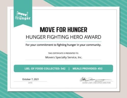 MSS Move For Hunger - Hunger Fighting Hero Award